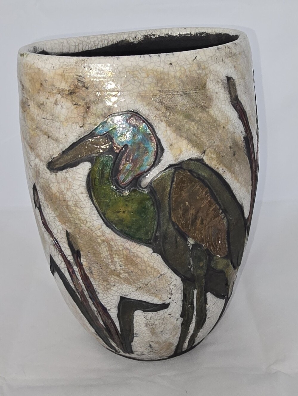 Raku Signed Margaret Belec Vase With Bird